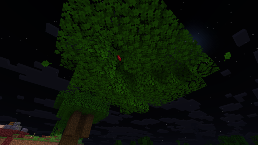 ダークオークを木こりしてりんごがドロップしている様子