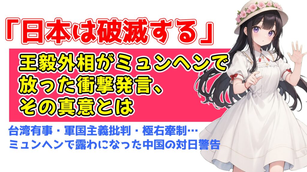 「日本は破滅する」王毅外相がミュンヘンで放った衝撃発言、その真意とは